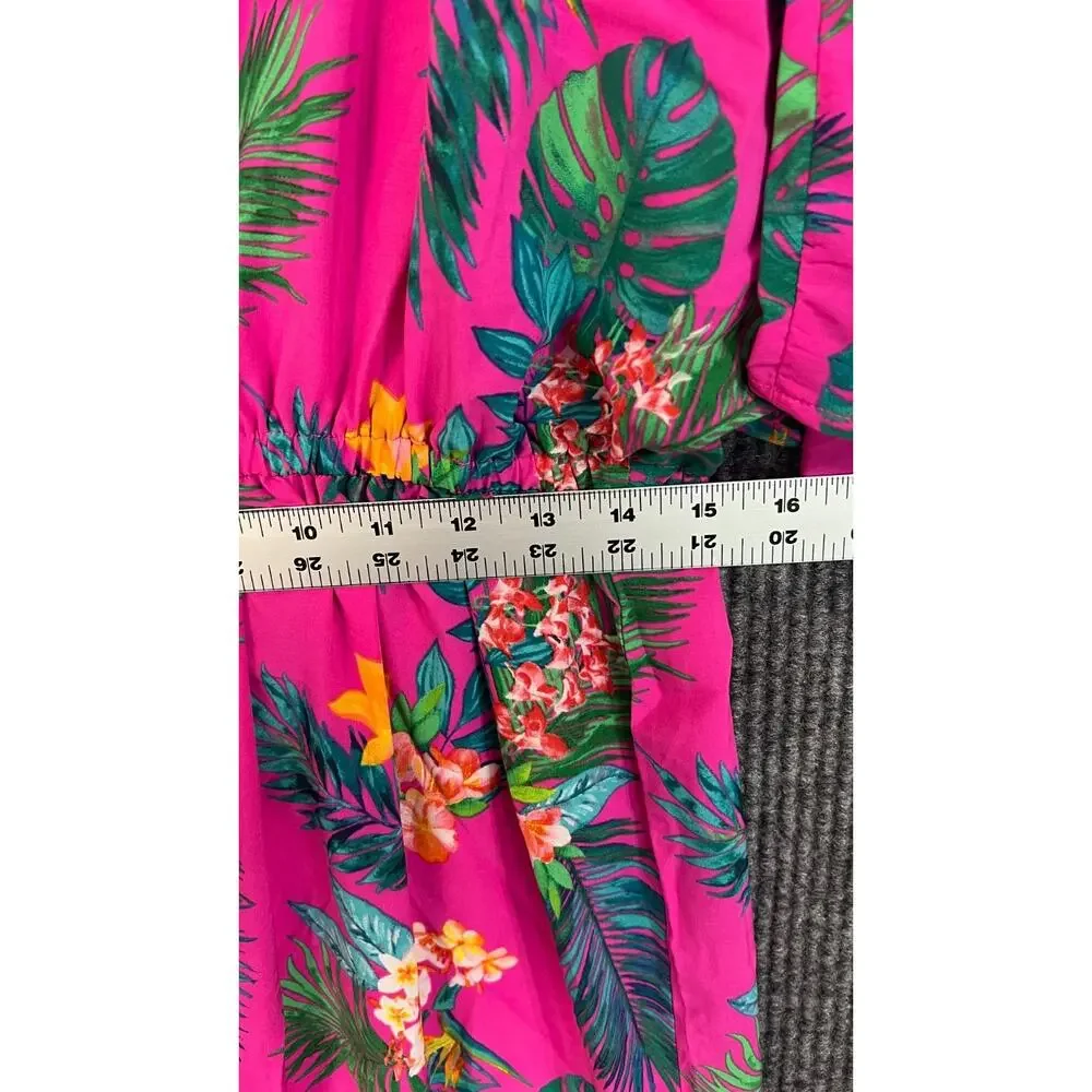 Belle Kim Gravel Cover Up Womens Medium/Large Pink Tropical Short Sleeve Boho